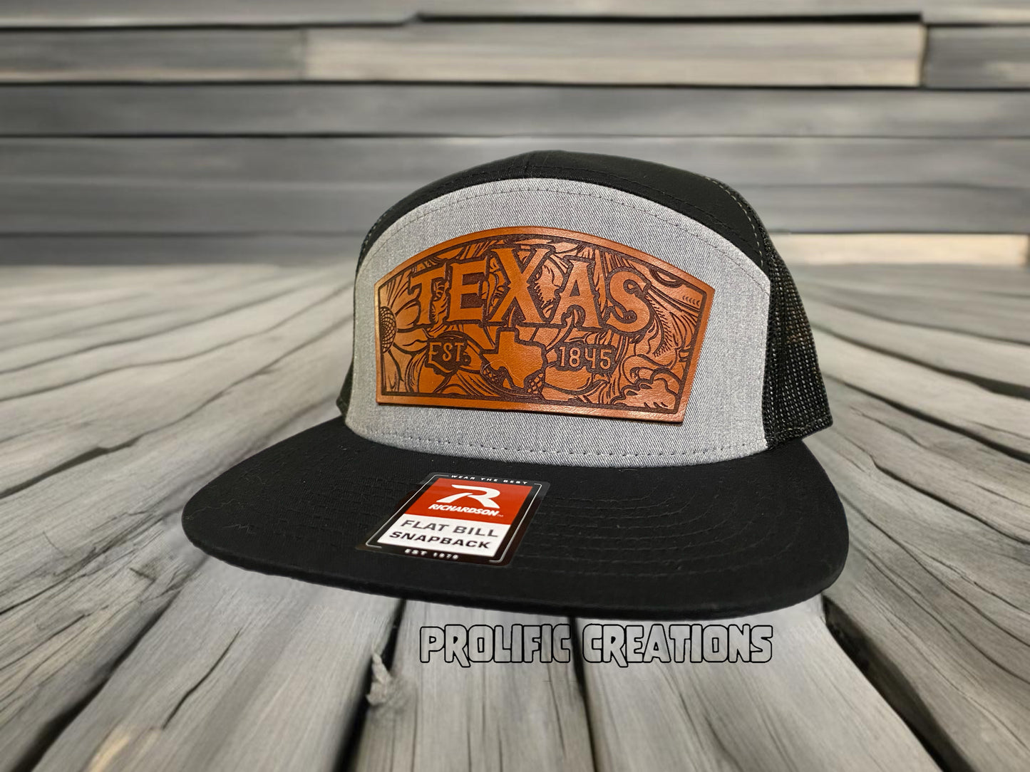 Tooled Texas Top Grain Leather Patch Hat