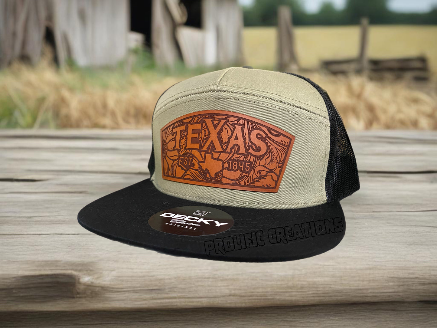 Tooled Texas Top Grain Leather Patch Hat